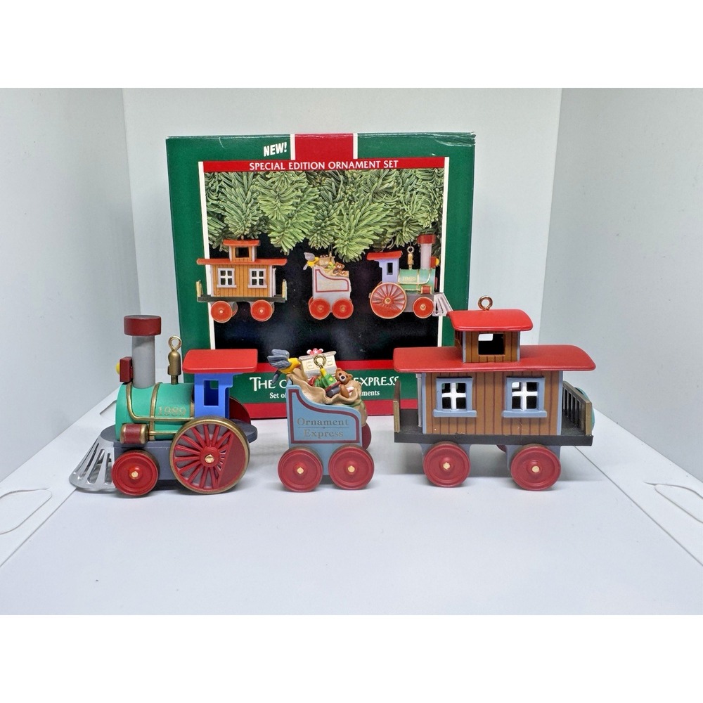 Vintage 1989 Hallmark The Ornament Express Set of 3 Ornaments IOB C-3